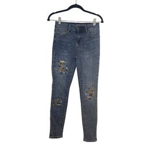 Vanilla Star Embroidered Patch Skinny Jeans Size 3 – Mid Rise Floral Denim